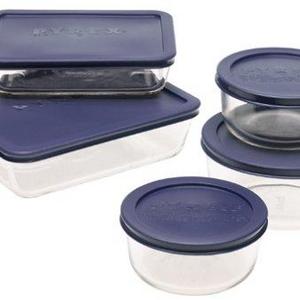 Pyrex Simply Store 10-Piece Glass Food Storage Set with Blue Lids