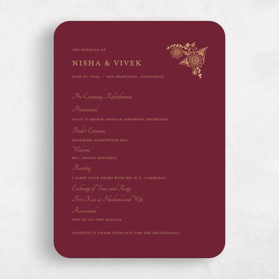Red Rounded Wedding Program - Sambac Foil