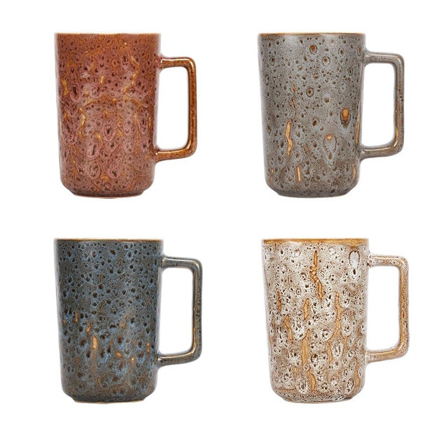 QUTREY 15oz Coffee Mugs Set of 4, Large Ceramic Coffee Mugs with Handle, Drinking Mug Cups for Latte, Tea, Cocoa, Milk, Juice, Assorted Rock Magma Patterns