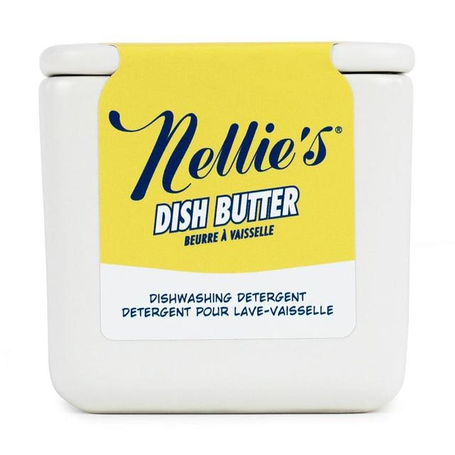 Nellie's Dish Butter - Zero-Waste Alternative to Liquid Dish Soap with Reusable Ceramic Container (White) - Light Lemongrass Scent - Plastic-Free and Planet-Friendly Dishwashing - (Made in Canada)