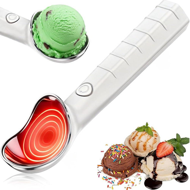 DLUCK Heated Ice Cream Scoop, Rechargeable Electric Ice Cream Scooper, Heats Up to 158°F for Hard Ice Cream, Gelato & Frozen Desserts (WHITE)