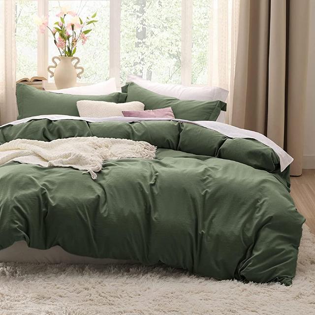 Bedsure Olive Green California King Duvet Cover - Soft Prewashed Cal King Duvet Cover Set, 3 Pieces, 1 Duvet Cover 104x98 Inches with Zipper Closure and 2 Pillow Shams
