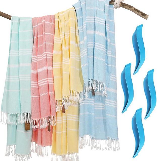 4 Packs Turkish Beach Towel Pool Swim Towels Set Bulk Soft Cotton Extra Large Sand Free Quick Dry Thin Lightweight Travel Essentials Cruise Accessories Camping Must Haves Clearance Sandless Oversized