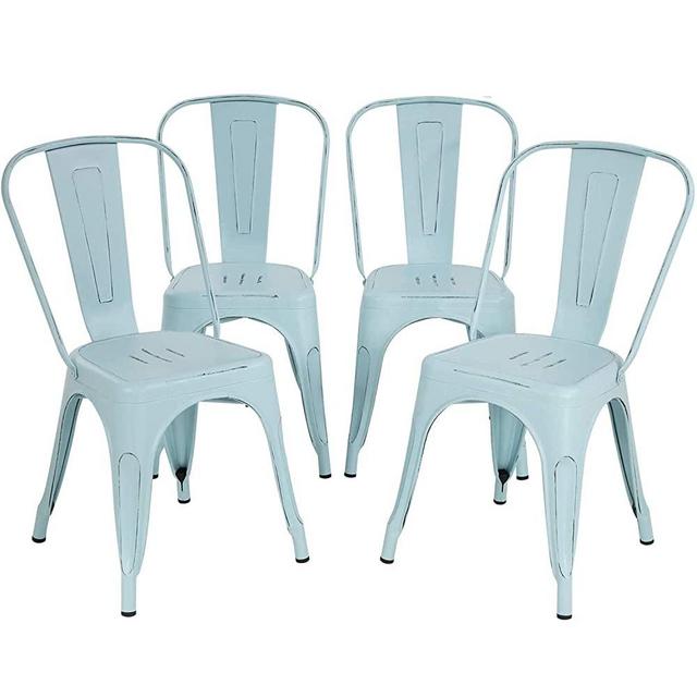 Metal Chair Dining Chairs Set of 4 Patio Chair 18 Inches Seat Height Dining Room Kitchen Chair Tolix Restaurant Chairs Trattoria Bar Stackable Chairs Metal Indoor Outdoor Chairs,Blue