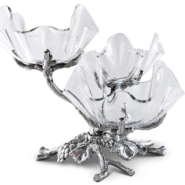 Arthur Court 3-Tiered Acrylic Bowl Stands Grape Pattern Sand Casted in Aluminum with Artisan Quality Hand Polished Tarnish Free Lightweight Serving Bowls 9.5 inch x 12 inch