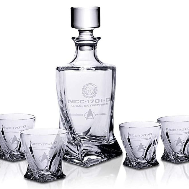 Star Trek: The Next Generation 5-Piece Whiskey Decanter Set | USS Enterprise Themed Party Shot Glasses For Home Barware Collection | Each Glass Holds 10 Ounces