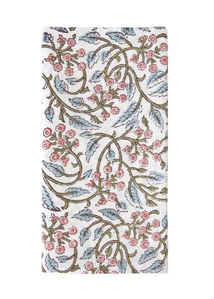 Block Print Dinner Napkin in Muted Sage and Blush, Set of 4