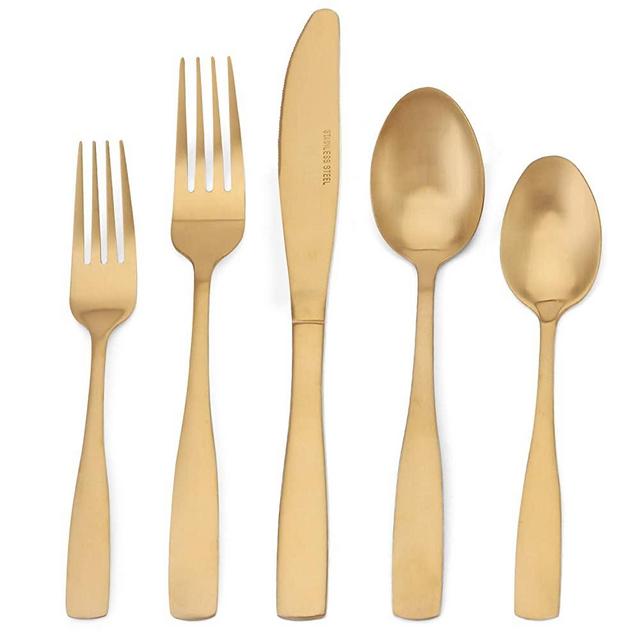 Silverware Set, 20-Piece Stainless Steel Flatware Set, Tableware Cutlery Set Service for 4, Utensils for Kitchens, Dishwasher Safe … (Matte Gold 40P, 40-Piece)