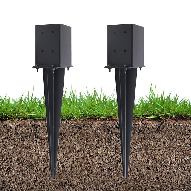 POSTYBAY 2 Pcs 4"x4" Fence Post Anchor Ground Spike 22"(Actual 3.6"x3.6") Heavy Duty Metal Fence Post Anchor with Black Powder-Coated for Deck,Fence,Porch,Railing,Mailbox