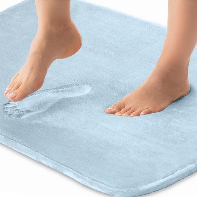 Gorilla Grip Thick Memory Foam Bath Rugs, Soft Absorbent Velvet Bathroom Mats, Durable Dots on Underside, Machine Washable Bathmat, Carpet Rug Room Decor for Shower Floor, 30x20 Mat, Light Blue