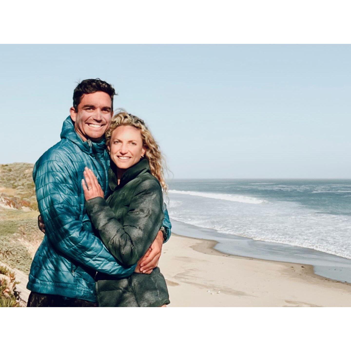 Propped the phone up in some weeds for this self-timer shot right after he popped the question.
