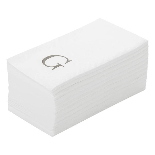 Luxenap 15.8 X 7.9 Inch Linen-Feel Guest Towels, 50 Lettered Hand Towels - Silver Letter 'G', Sans Serif Font, White Paper Dinner Napkins, airlaid, For Restrooms And Tables - Restaurantware