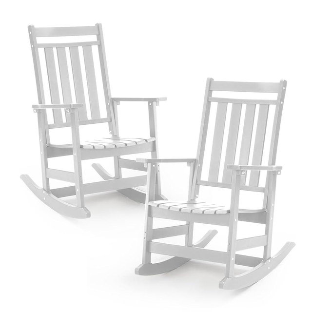 LETKIND Oversized Outdoor Rocking Chairs Set of 2,All Weather Rocker Chair with More Comfortable Seat Panel for Porch Patio Outside(White)