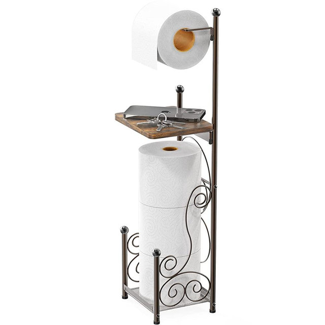 SimpleHouseware English Style Bathroom Toilet Tissue Roll Holder Stand, Bronze
