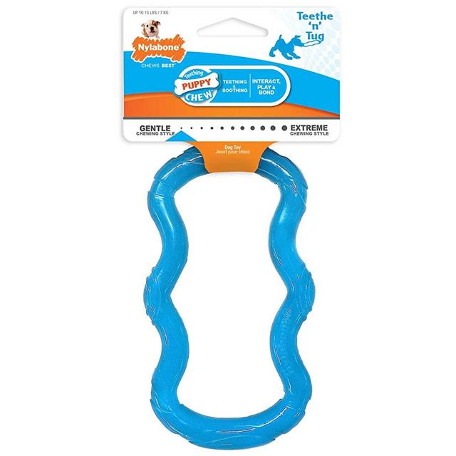 Nylabone Teethe 'n' Tug Puppy Chew Toy for Teething - Puppy Supplies - Blue, X-Small/Petite (1 Count)