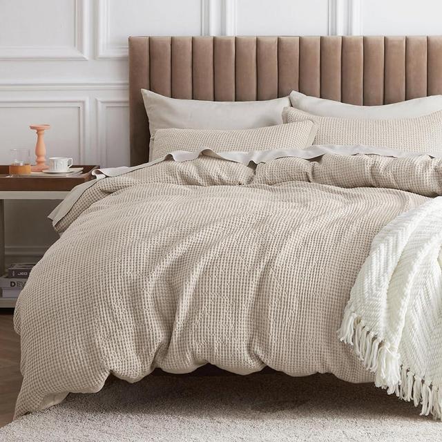 Bedsure Cotton Duvet Cover Set - 100% Cotton Waffle Weave Beige Duvet Cover Oversized King Size, Soft and Breathable Duvet Cover Set for All Season (Oversized King, 120"x98")