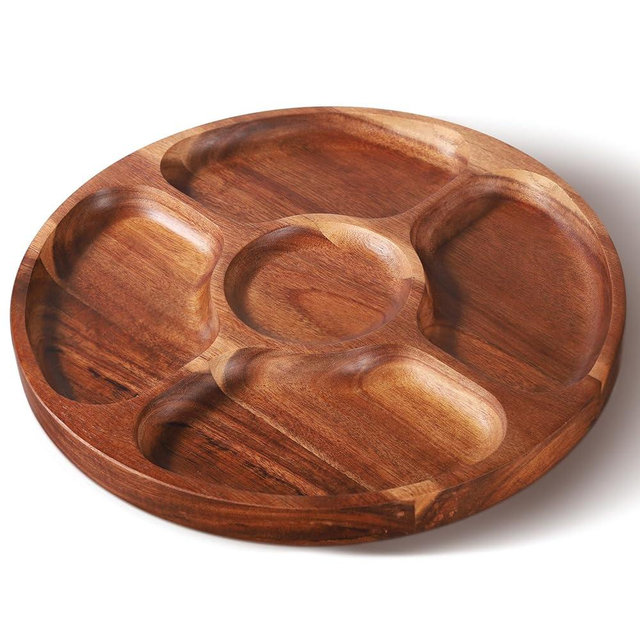 Divided Rotating Lazy Susan Serving Tray，12.2” Acacia Wood Lazy Susan Dessert Organizer，Turntable Appetizer Veggie Serving Platter，Divided Chip and Dip Serving Tray Hosting Gifts Hosting Essentials