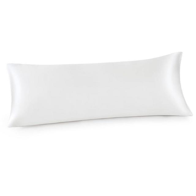 Bedsure Satin Body Pillow Pillowcase for Hair and Skin - White Zipper Long Pillow Case, Similar to Silk Pillow Cases, Silky & Super Soft Body Pillow Case Cover, Gifts for Women or Men, 20x54 Inches