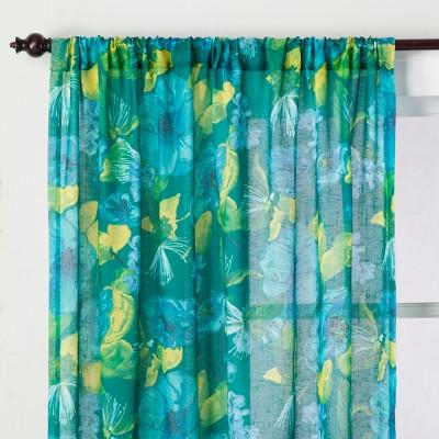 Indochic Floral Sheer Curtain Panel Bluff Green 84" - Opalhouse&#153;