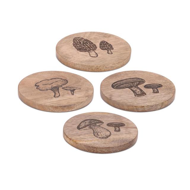 Mushroom Etched Mango Wood Coaster