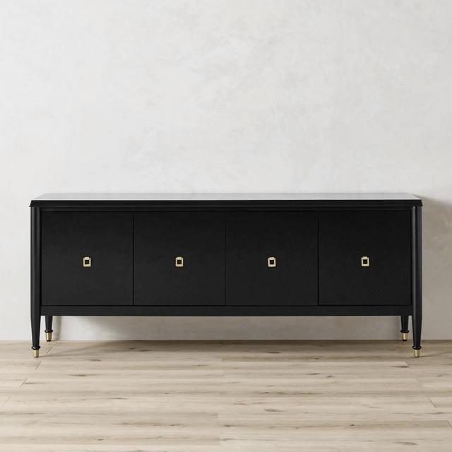 Lacourte Media Console, 66, Ebony, Wood, Antique Brass