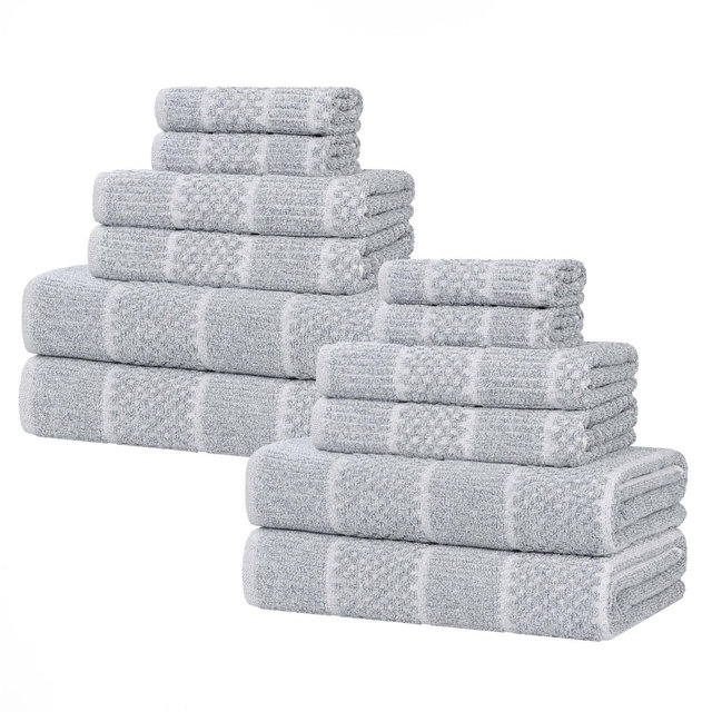 Viscose Cotton Blend Medium Weight Soft Textured Checkered and Ribbed 12 Piece Towel Set, Denim Blue - Blue Nile Mills