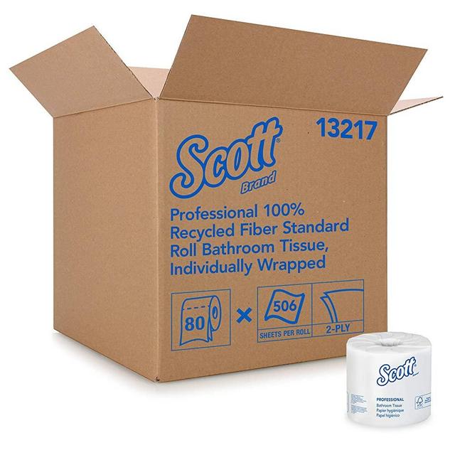 Scott Essential Professional 100% Recycled Fiber Bulk Toilet Paper for Business (13217), 2-Ply Standard Rolls, White, 80 Rolls/Case, 506 Sheets/Roll