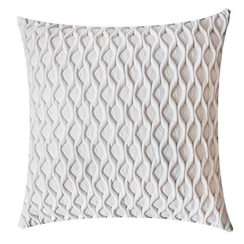 Jeanzer Cozy Velvet Square Decorative Throw Pillow Cover Case for Sofa Cushion Couch Bedroom Home Christmas Decor,18 x 18 Inches, Cream (Without Pillow Insert)