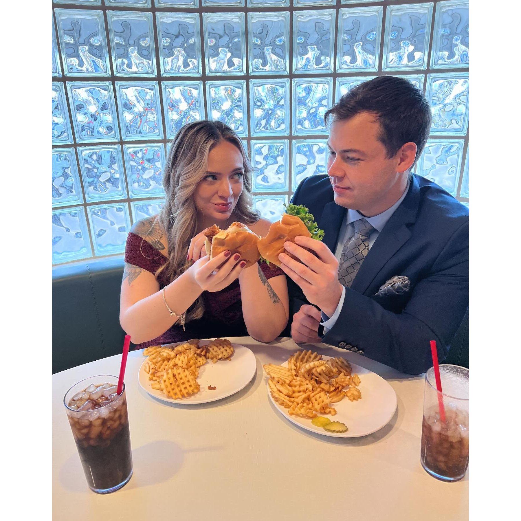 Chik-Fil-A date after our engagement photo shoot.