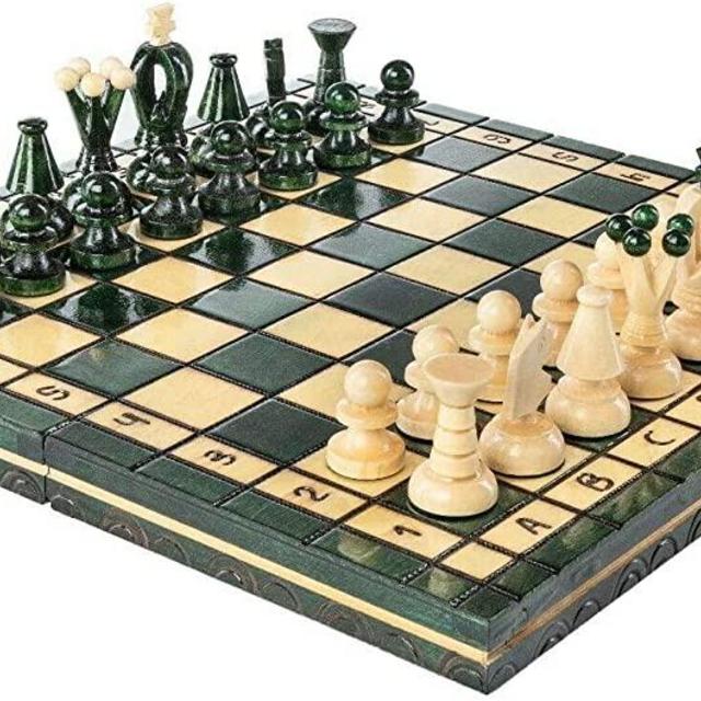Chess and games shop Muba Beautiful Handcrafted Wooden Chess Set with Wooden Board and Handcrafted Chess Pieces - Gift idea Products (12.5'' (32 cm) Green)