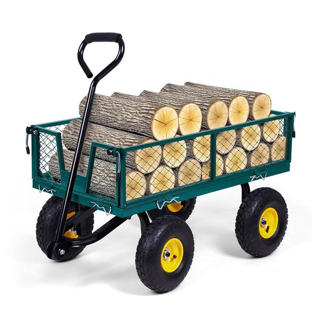 Backyard Expressions Heavy-Duty Steel Garden Cart – 400 lb Capacity, Removable Mesh Sides, Flatbed Convertible Yard Wagon with 10" Pneumatic Tires