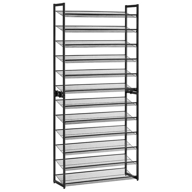 SONGMICS 12-Tier Metal Shoe Rack, 6-Tier Stackable Shoes Organizer, Adjustable Feet, Holds 48-60 Pairs, Black