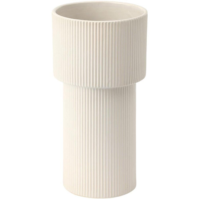 YANWE1 White Ceramic Flower Vase, Large Ceramic Vase, Decorative Vase, Boho Vase, Modern Vase, Ribbed Vase, Pampas Grass Vase for Decor, Living Room, Office, Mantel, Shelf, Dinning Table, 10.6 Inches