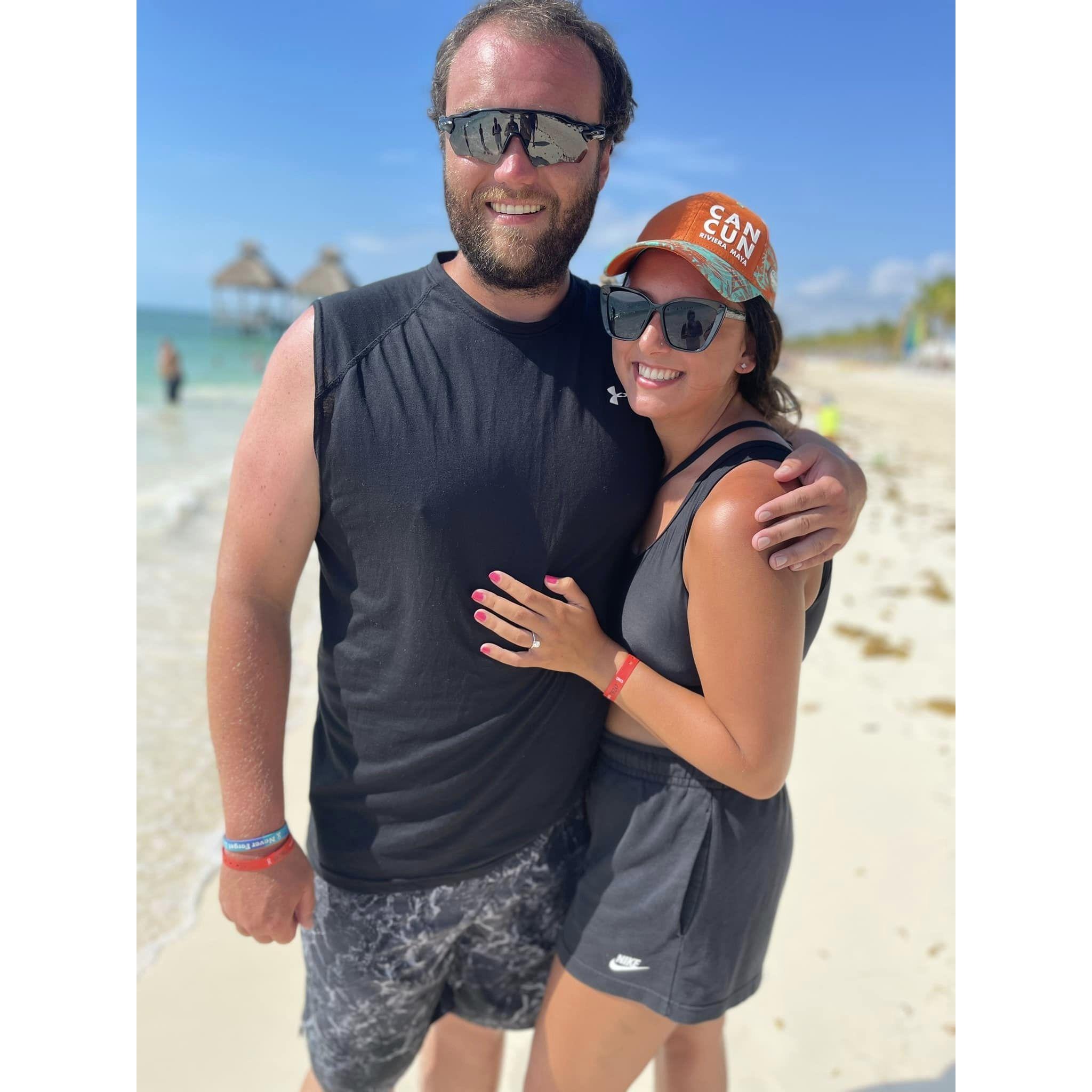 Austin proposed on Costa Mujeres beach in Cancun, July 2023! We then enjoyed all you can drink margaritas for the rest of the day at our resort. It was the best day!