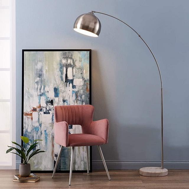 Versanora VN-L00010BN Arquer Floor Lamps, Nickle Shade/White Marble Base