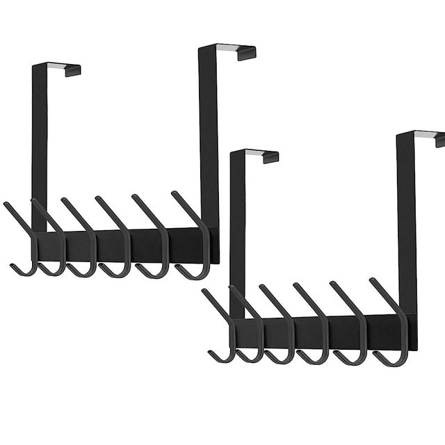 DOKU 2Pack Over The Door Hook, Stainless Steel Heavy Duty Over Door Hanger Holder for Coat Robe Hat Clothe Towels Hanging, Bathroom Organizer Towel Rack 12 Hooks, Matte Black