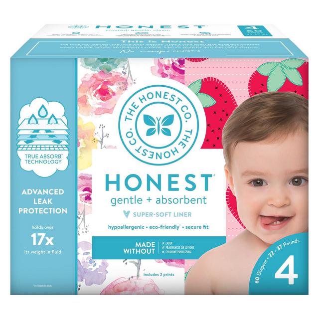 The Honest Company Disposable Diapers Rose Blossoms & Strawberries - Size 4 - 60ct