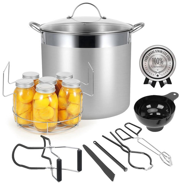 HOMKULA Stainless Steel Canning Pot with Rack and Lid, Large Water Bath Canner, Full Home Canning Supplies Starter Kit (20 Quarts, Black)