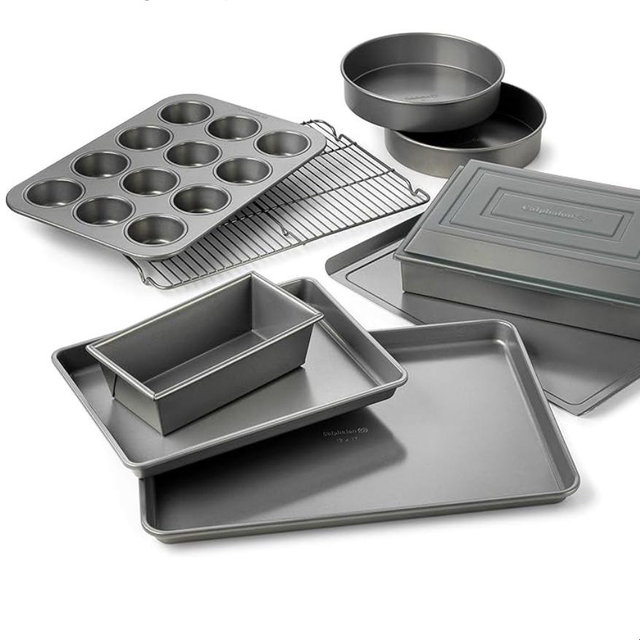 Calphalon 10-Piece Nonstick Bakeware Set, Includes Baking Sheet, Cookie Sheet, Cake Pans, Muffin Pan, and More, Dishwasher Safe, Silver