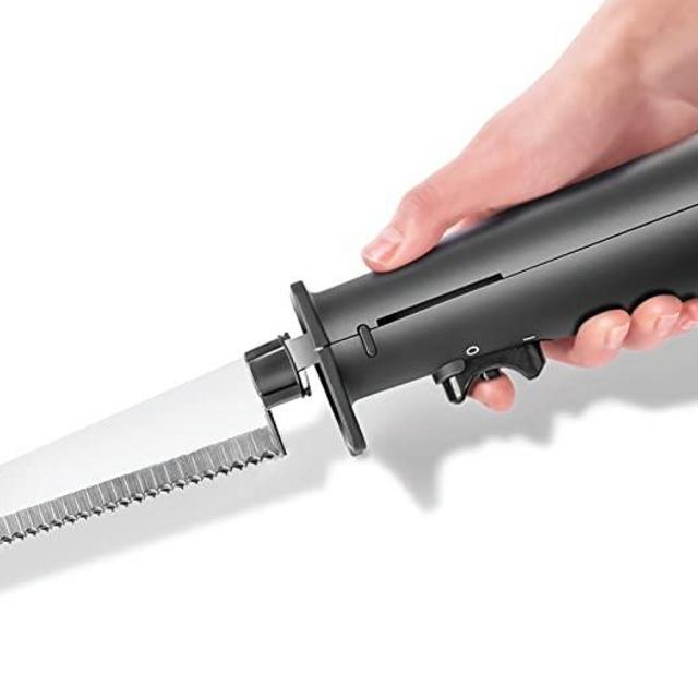 Chefman Electric Knife with Bonus Carving Fork & Space Saving Storage Case Included One Touch, Durable 8 Inch Stainless Steel Blades, Rubberized Black Handle, BPA Free, 120 Volts and Watts