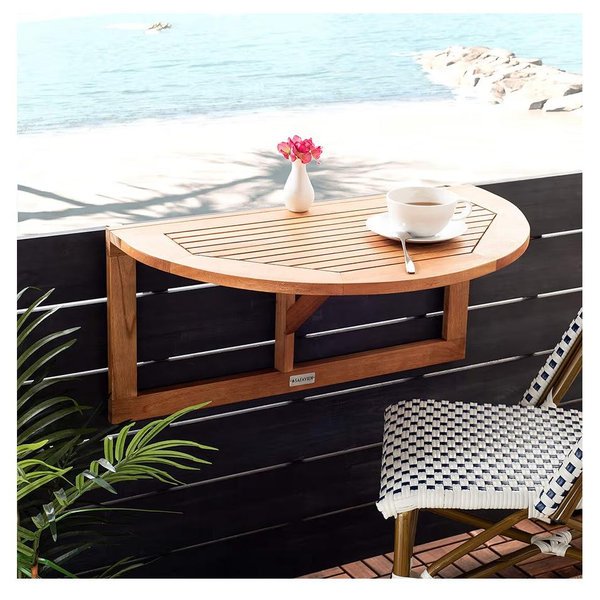 Safavieh PAT7045A Outdoor Collection Owens Natural teak wood Balcony Hanging Half Table