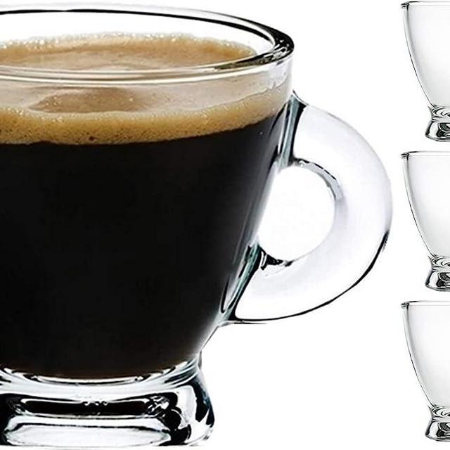 BOHEM'S Espresso Cups, 3.2 oz Small Demitasse Clear Glass Espresso Drinkware, Set of 4, Espresso Shot Glasses, Clear Expresso Coffee Cups, Tazas de Cafe Expreso,
