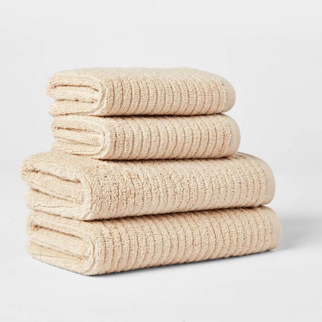 4pk Quick Dry Ribbed Hand/Wash Towel Set Tan - Threshold™