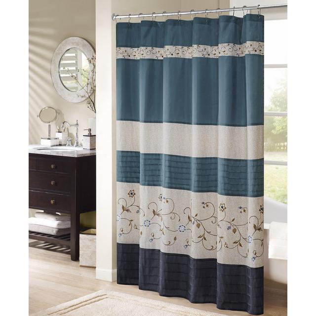 Madison Park Serene 72" x 72" Faux Silk Embroidered Floral Shower Curtain