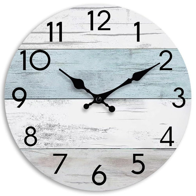 KECYET Wall Clock Silent Non-Ticking Wooden Clocks Battery Operated 10 Inch Small Country Retro Rustic and Beach Style Decorative for Living Room, Kitchen, Home,Bathroom, Bedroom (Blue)