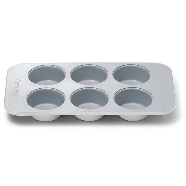 Caraway Nonstick Ceramic 6 Cup Muffin Pan – Non-Toxic, PTFE & PFOA Free – Oven Safe – Aluminized Steel Core – Small Muffin Pan for Baking Cupcakes, Muffins & More - Gray