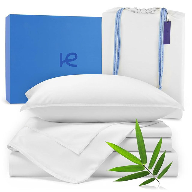 Kickoff Viscose Bamboo Sheets King Size 4-pc 100% Organic Bamboo Viscose Bed Cooling Sheets King Size Set Cool Bedding for hot Sleepers Sheet, Flat, Fitted, Pillowcases (Snow White,K)