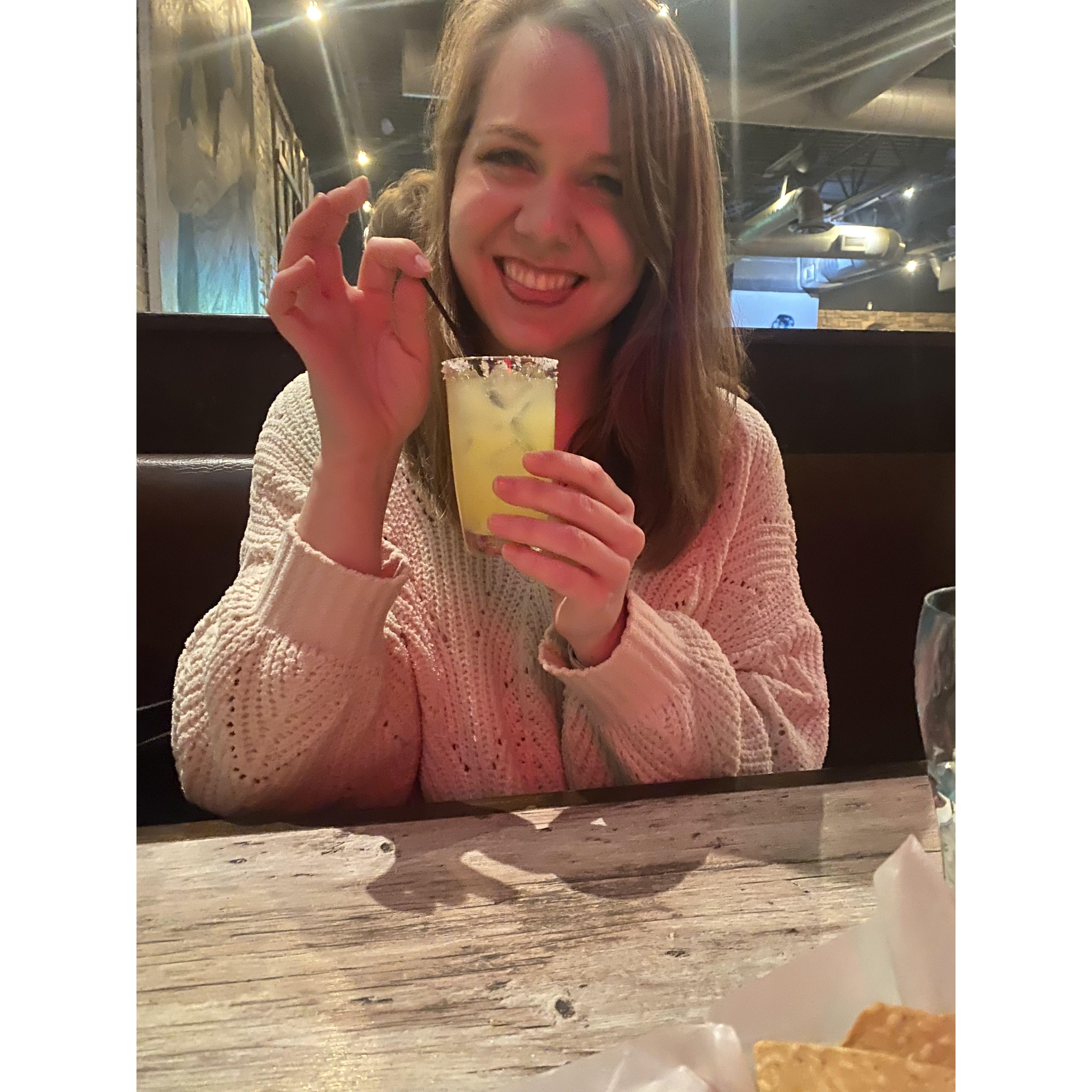 A snapshot from our first date, featuring a teeny tiny margarita.