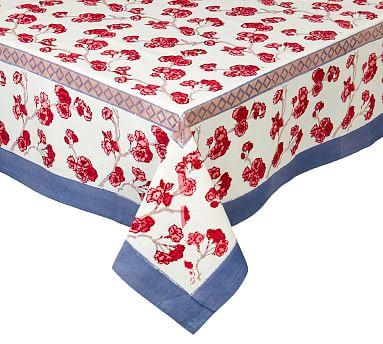 Cherry Blossom Trellis Block Print Tablecloth