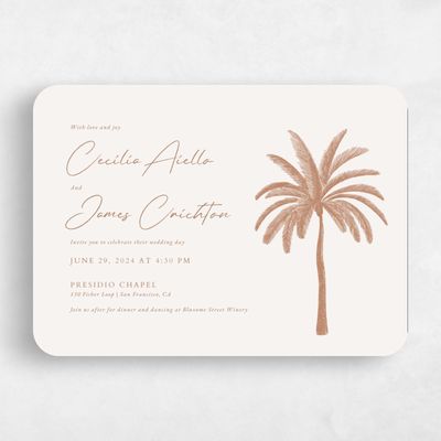 Beige Rounded Wedding Invitation - Seaview Landscape